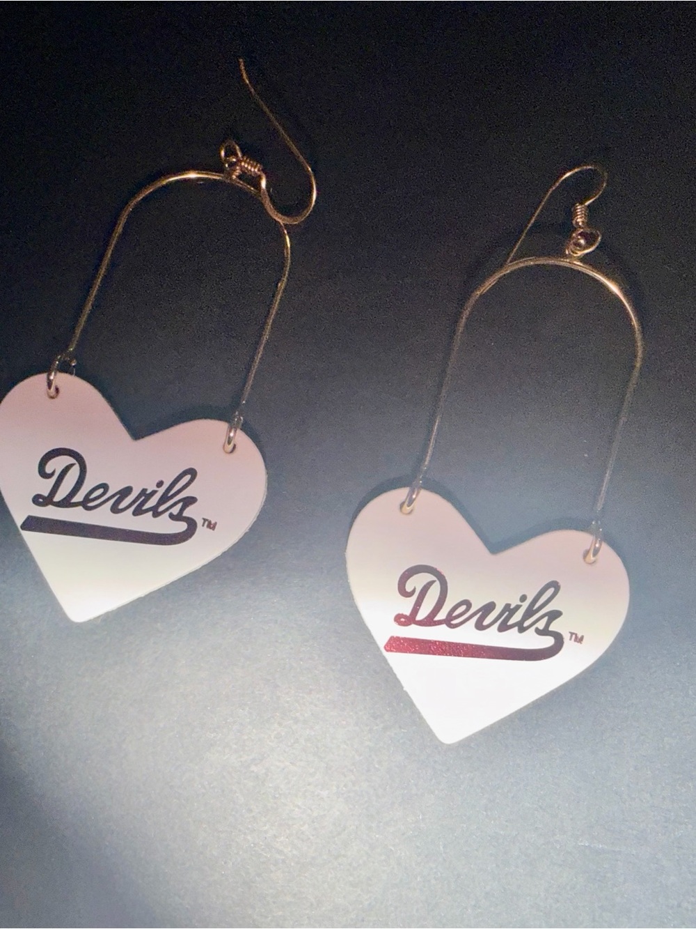 ASU sun Devils Heart Dangle Earrings - White and maroon